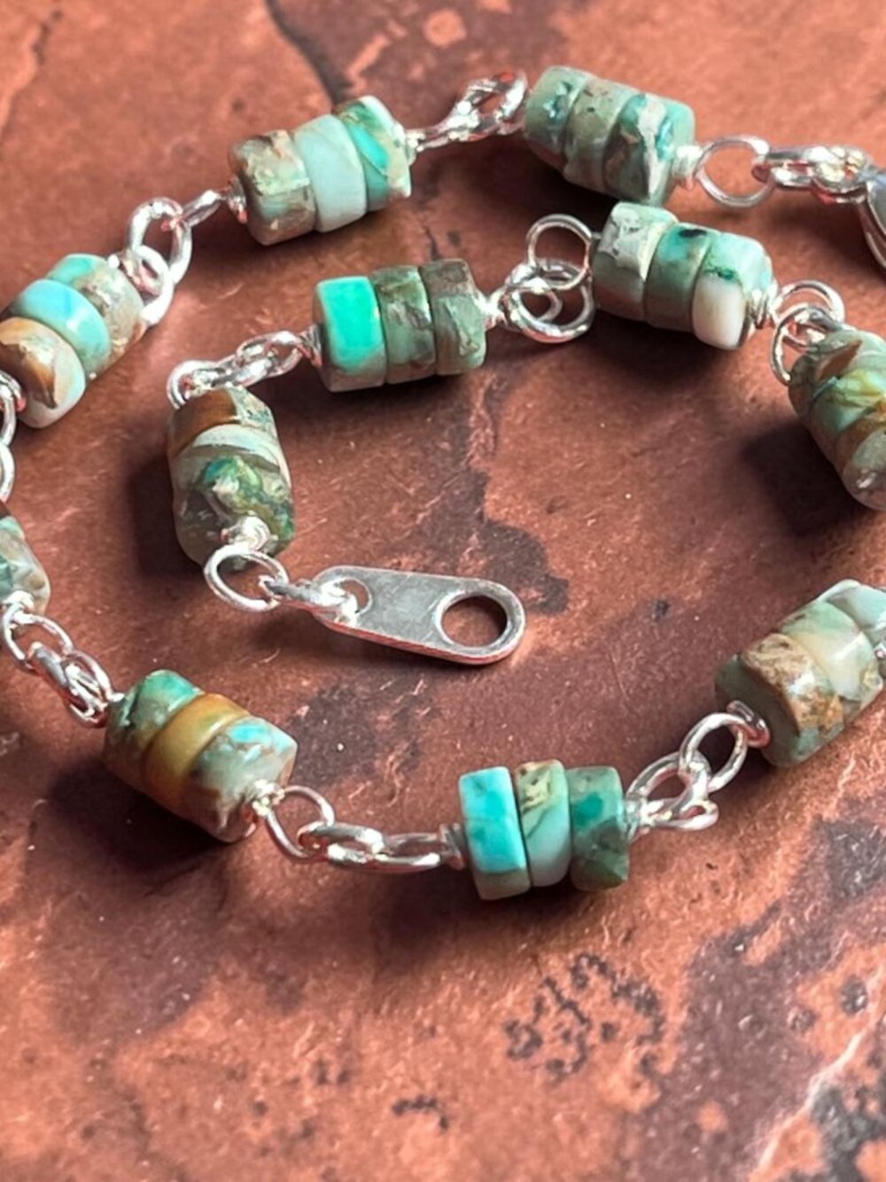 African Turquoise Gemstone Bracelet | Boho Minimalist Silver Chain Bracelet